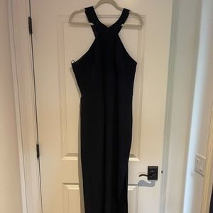 Navy Halter Neck Waisted Maxi Dress